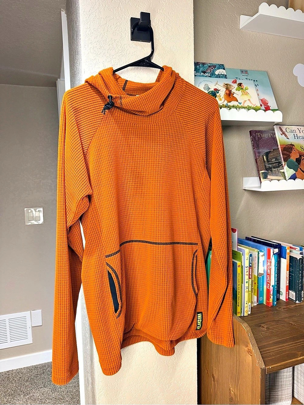 Melanzana Micro Grid Hoodie Men's Orange Pullover Size Medium
